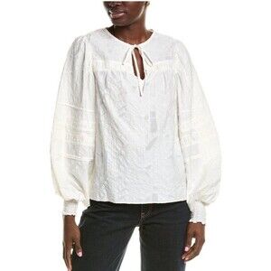 Ramy Brook Ivory Kyle Textured Top Puffed Long Sleeve Blouse Size M Preppy Boho